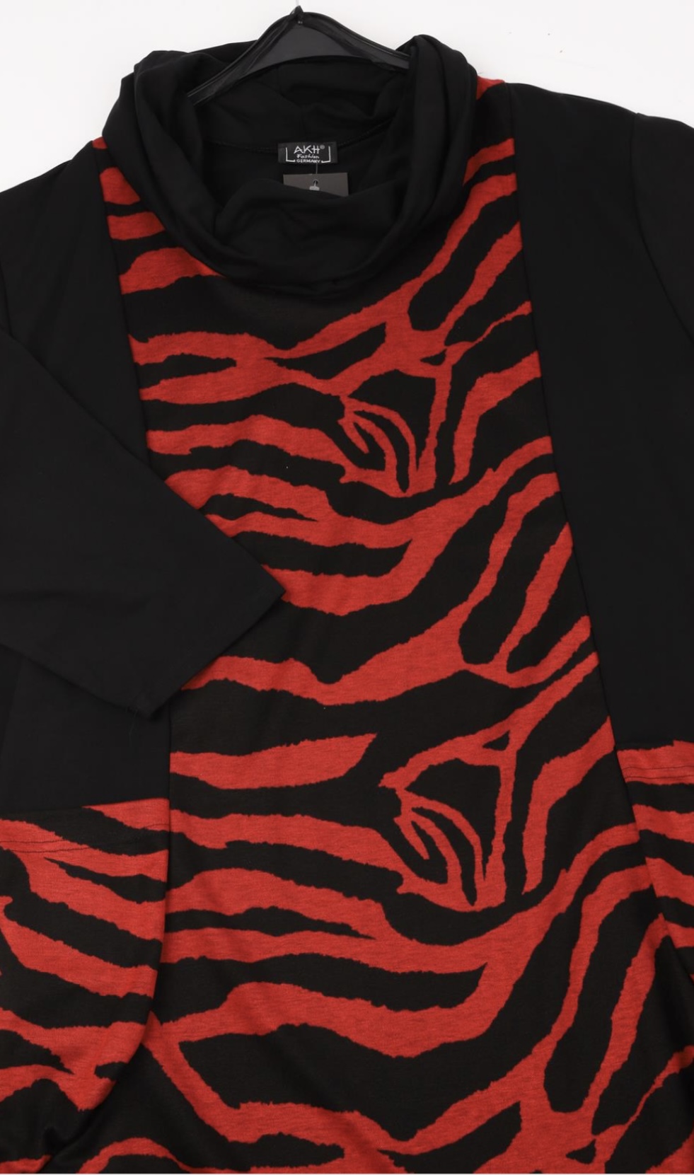 AKH oversized viscose mix jurk/tuniek apart stretch zwart/rood