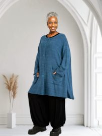 AKH gebreide oversized bouclé  A-lijn katoen vest/blazer apart stretch