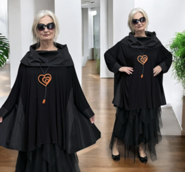 AKH oversized jersey viscose A-lijn tuniek met col zwart apart  stretch
