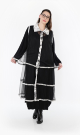 AKH oversized mouwloos vest/tuniek van stretch tule kwaliteit/zwart/wit
