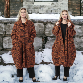 AKH oversized lange wollen winterjas gevoerd stretch