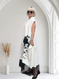 Zedd Plus viscose A-lijn jurk met zakken /wit/zwart