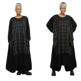 AKH oversized viscose mix A-lijn jurk met zakken apart stretch zwart /silver
