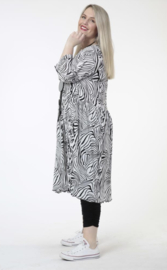 AKH oversized viscose A-lijn jurk met zakken apart  zwart/wit/stretch