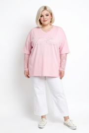 ITALIA oversized katoen top met kanten mouwen stretch /in meerdere kleuren