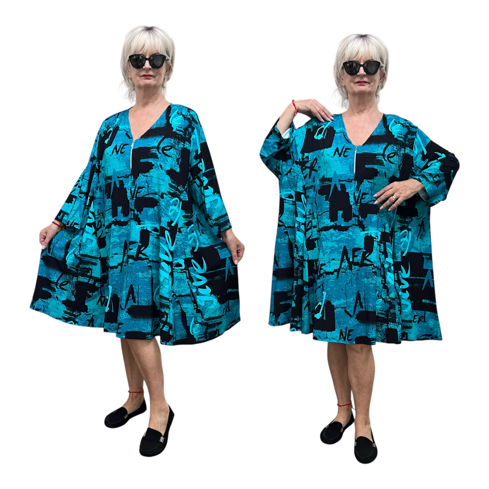 New Jersey oversized viscose A-lijn jurk/tuniek met korte rits / stretch
