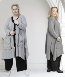 AKH oversized gebreide A-lijn vest/blazer met bies van eco leer stretch /in meerdere kleuren