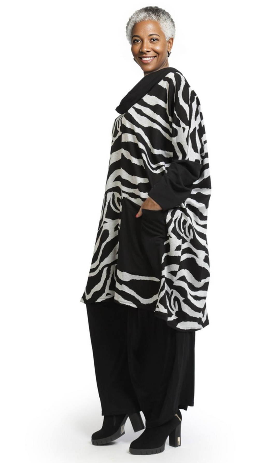 AKH oversized viscose mix tuniek apart stretch zwart/grijs