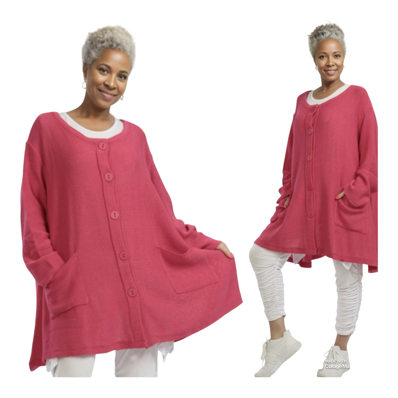 AKH gebreide oversized A-lijn katoen vest/blazer apart stretch
