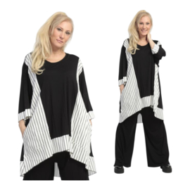 AKH oversized tricot katoen/viscose A-lijn tuniek apart stretch zwart/wit
