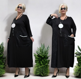 GORGO viscose A-lijn jurk  stretch / zwart/wit