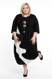 KEKOO design katoen A-lijn jurk zwart/lichtgrijs stretch