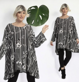 AKH oversized viscose mix tuniek apart zwart/wit stretch