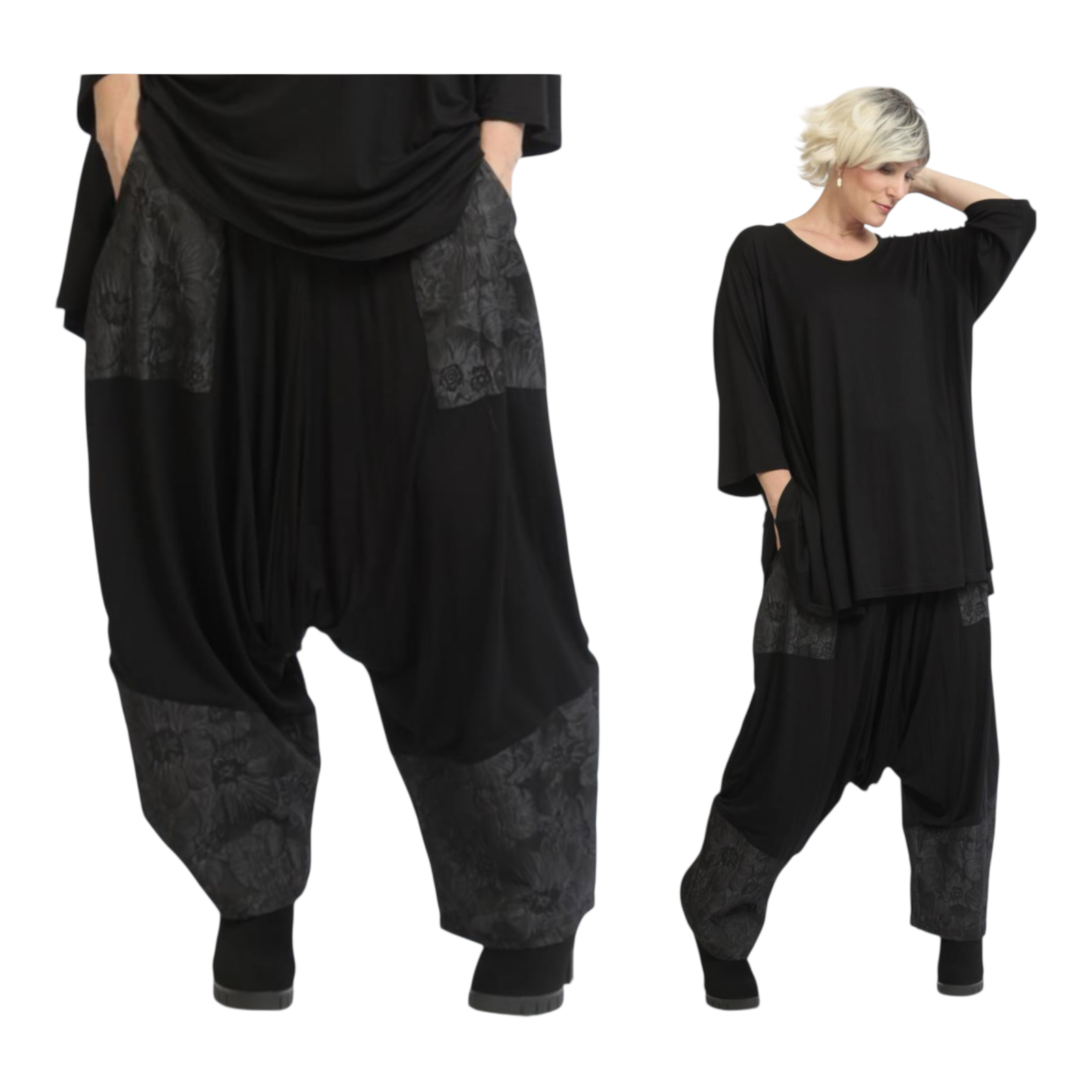 AKH oversized viscose harembroek stretch zwart