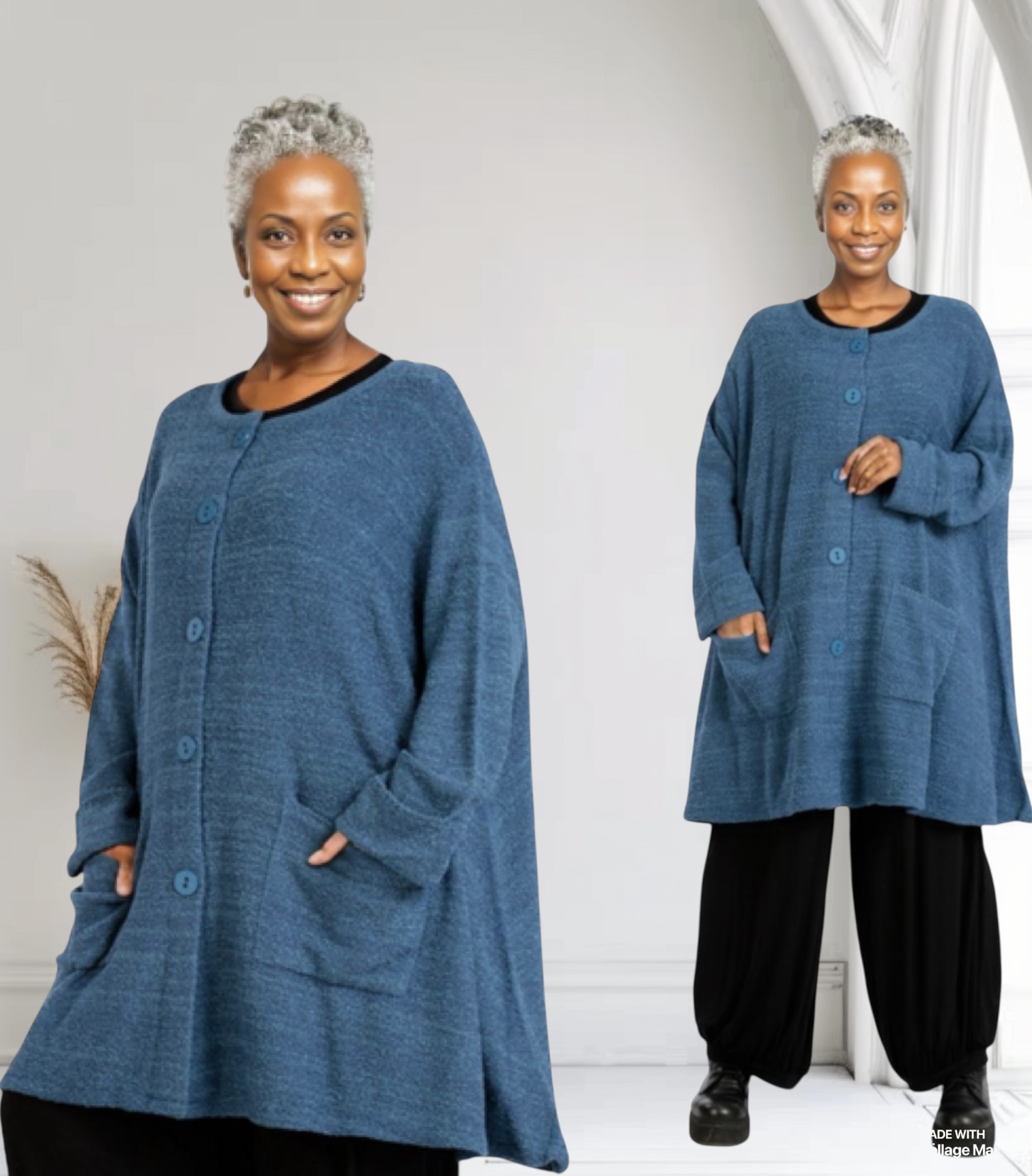 AKH gebreide oversized bouclé  A-lijn katoen vest/blazer apart stretch