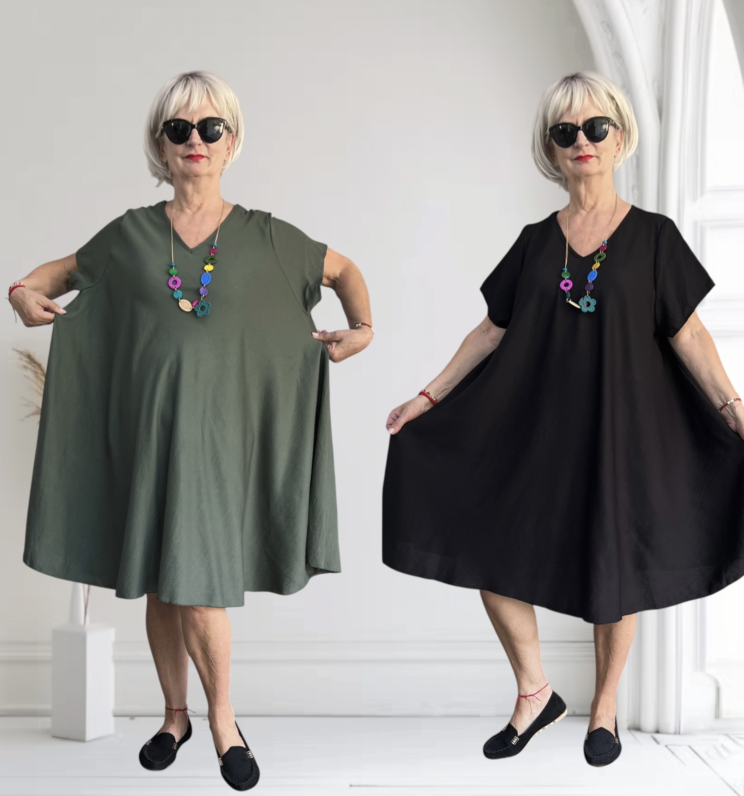ITALIA MODA viscose  A-lijn jurk met ketting /in meerdere kleuren