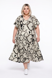 Naveed oversized viscose A-lijn jurk zwart/ecru