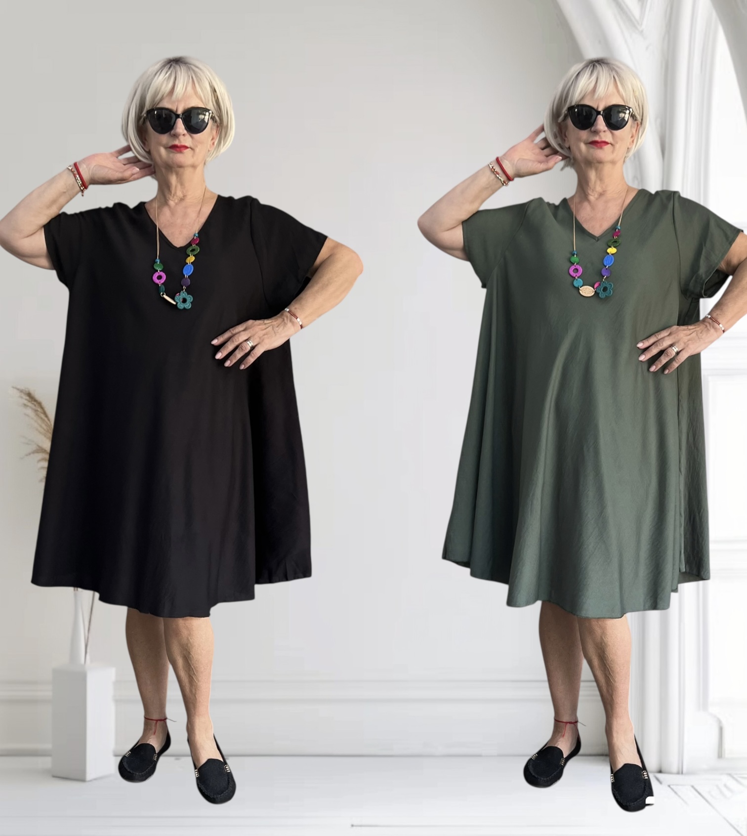 ITALIA MODA viscose  A-lijn jurk met ketting /in meerdere kleuren
