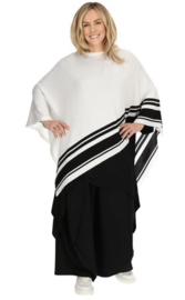 AKH oversized asymmetrisch gebreide tuniek/poncho  apart stretch wit/zwart