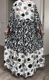 Mila Ragazza oversized A-lijn viscose boho jurk apart (extra groot)zwart/wit