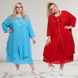 New Collectio oversized linnen A-lijn jurk + katoen blazer /in meerdere kleuren