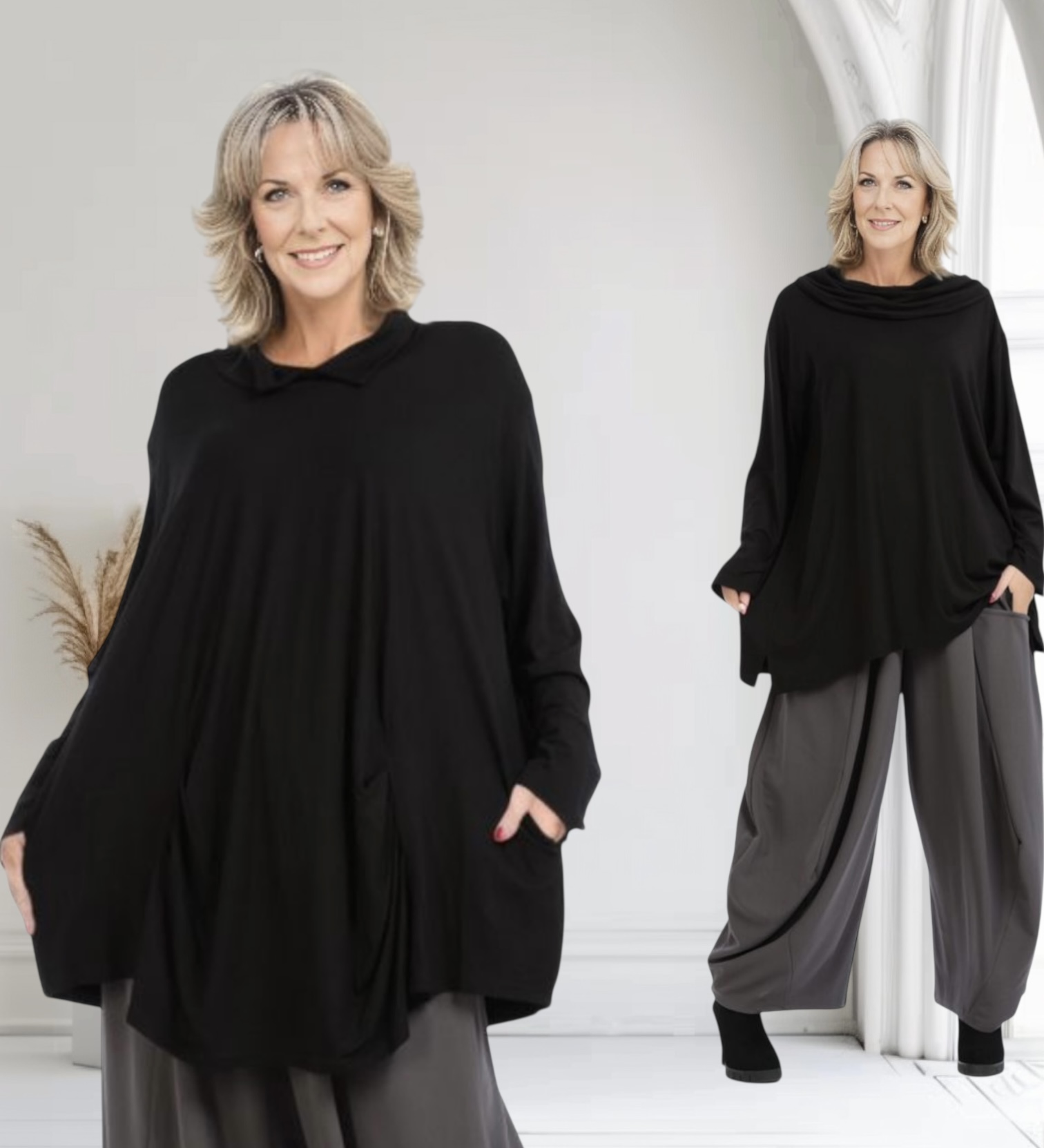 AKH oversized viscose jerseyA-lijn tuniek apart stretch zwart