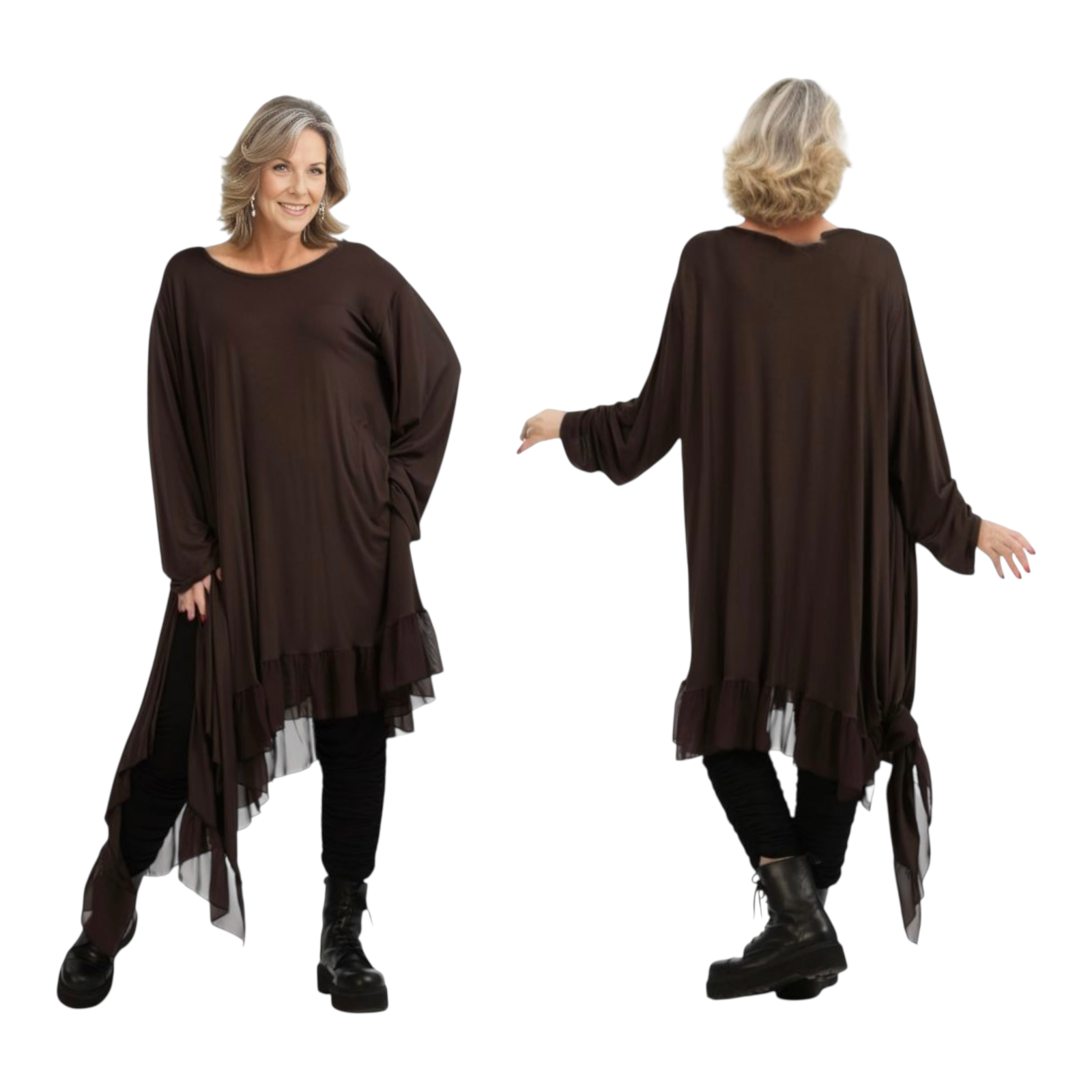 AKH viscose A-lijn tuniek met chiffon stof apart stretch