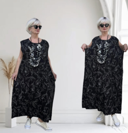 AKH oversized katoen/viscose A-lijn jurk met zakken /apart/zwart/wit