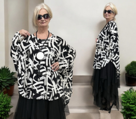 AKH oversized viscose A-lijn tuniek apart stretch zwart/wit