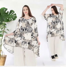 AKH oversized viscose A-lijn tuniek /apart/stretch  zwart/beige