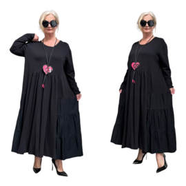 SASHA  oversized katoen A-lijn jurk stretch zwart