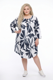 ITALIA  katoen tuniek/jurk met zakken wit/blauw