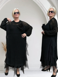 italia  oversized acryl gebreide tuniek/overjurk met broche strtech zwart