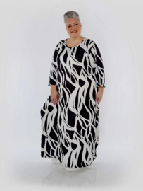 AKH oversized viscose ballon jurk apart/ stretch/ zwart/wit