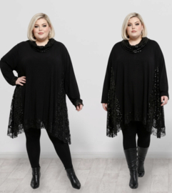 AKH oversized viscose A-lijn tuniek met glitter KANT stretch