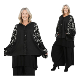 AKH oversized viscose A-lijn vest/blazer  apart zwart/grijs stretch