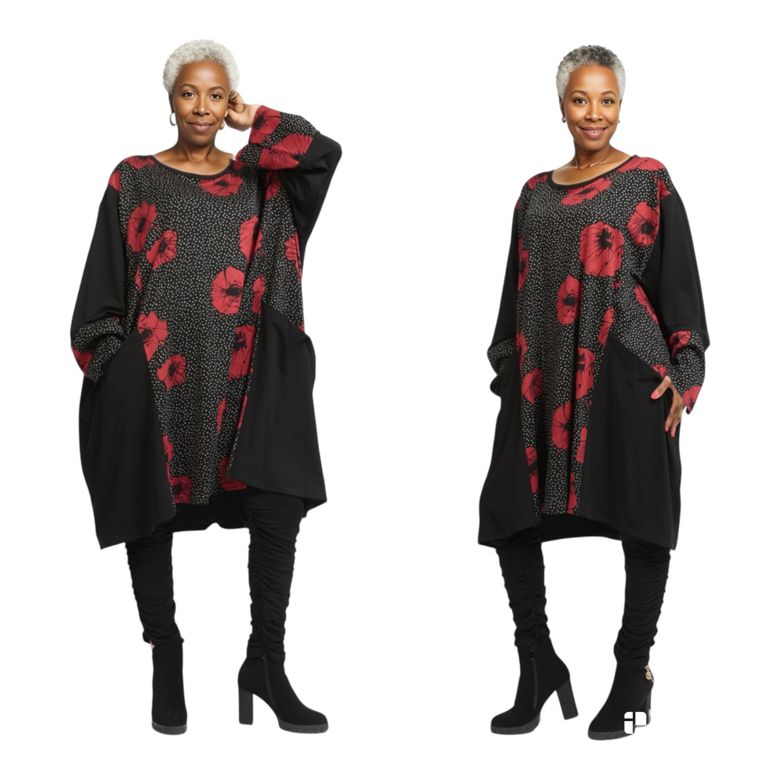 AKH oversized viscose mix tuniek apart stretch zwart/rood