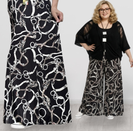 ITALY Mode jersey viscose  wijde broek apart /zeer rekbaar/zwart/wit