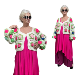 AGE oversized  acryl lotusbloemen patchwork korte vest, handgemaakt