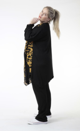 AKH oversized tricot viscose mix A-lijn tuniek apart stretch zwart/geel