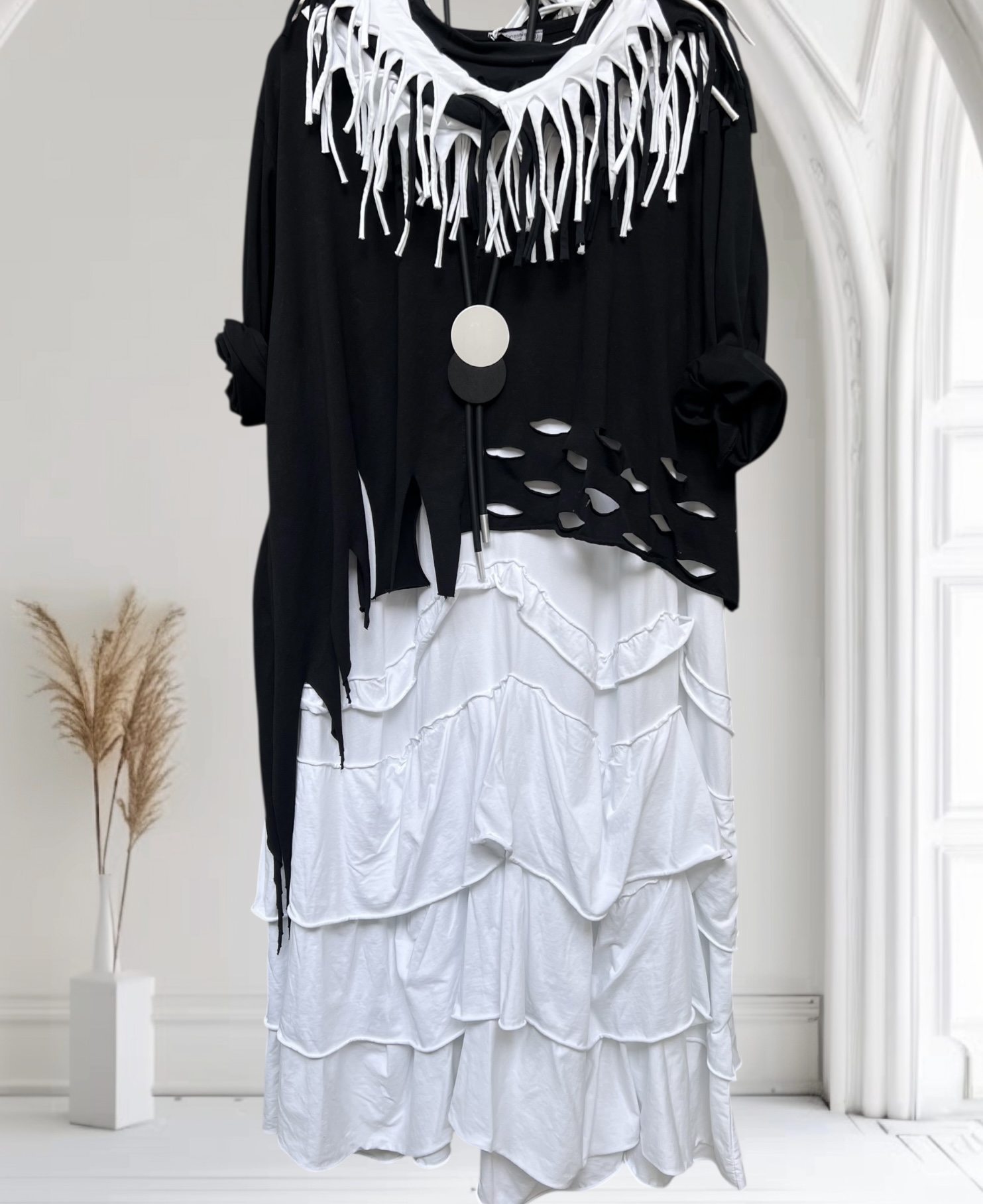 Moonshine oversized  katoen A-lijn top apart stretch zwart