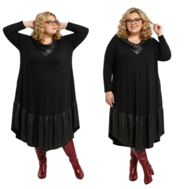 SASHA LENA oversized viscose A-lijn jurk zwart/stretch