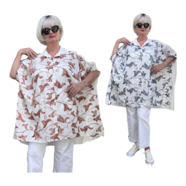 ITALIA MODA oversized katoen geborduurde blouse/hemd/in meerdere kleuren