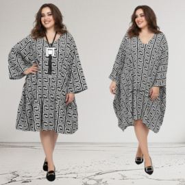 ITALIA  MODA  viscose wijde jurk apart zwart/wit