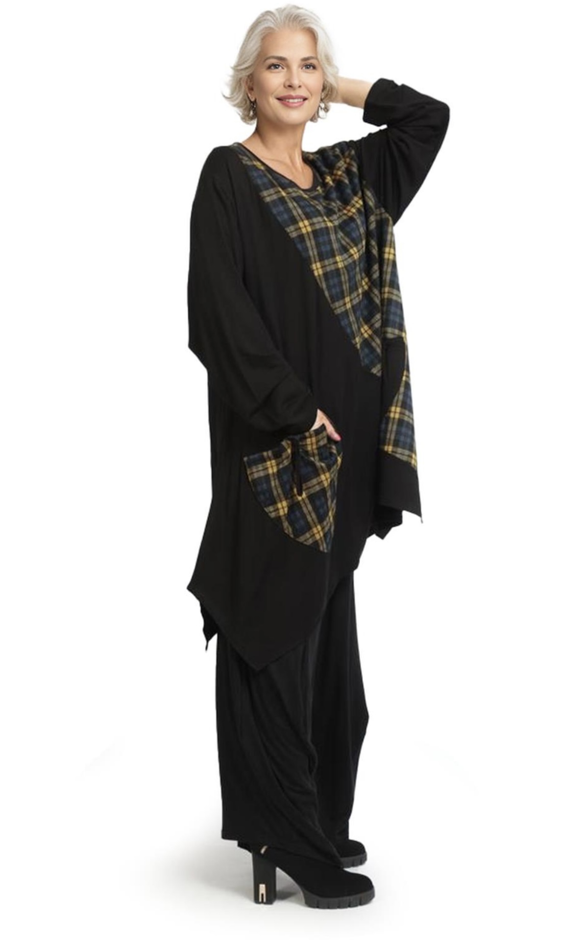 AKH oversized viscose jersey A-lijn tuniek apart stretch zwart
