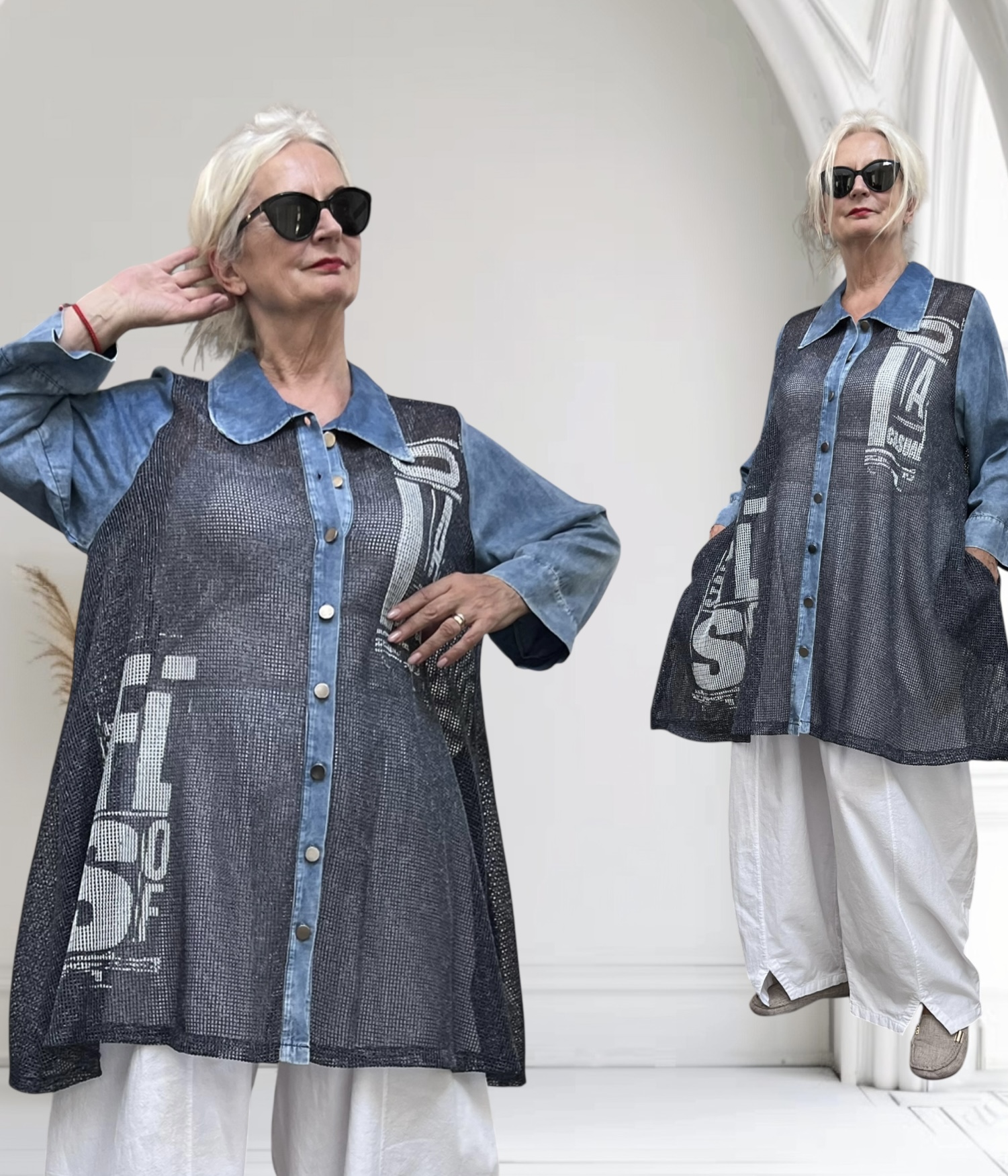 Zedd Plus tencel jeans A-lijn blouse/hemd/tuniek
