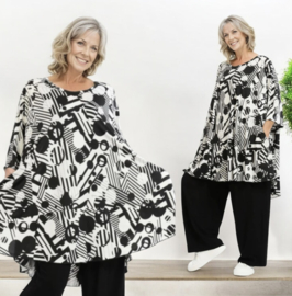 AKH oversized viscose A-lijn tuniek met zakken apart stretch zwart/wit