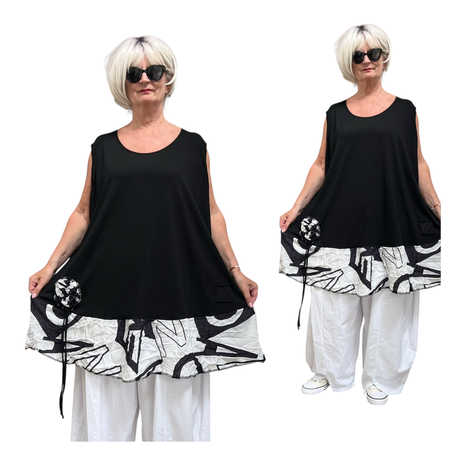 Vincenzo Allocca oversized katoen A-lijn tuniek apart/stretch /zwart/wit