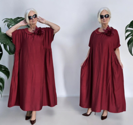 ITALIA  MODA A-lijn viscose wijde jurk met broche/met zakken apart wijnrood
