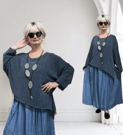 LUUKAA  acryl gebreige top met inzet van tule/stretch